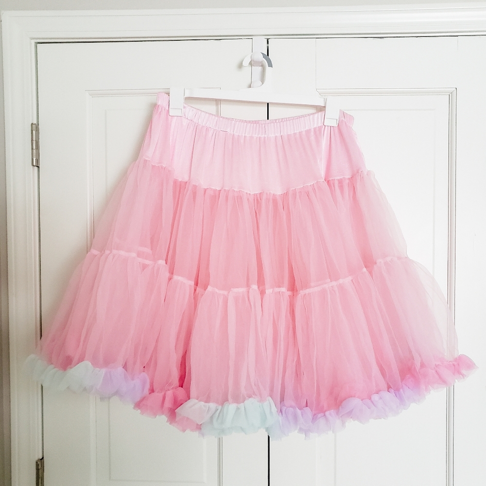Unique Vintage Crinoline Petticoat Plus Size Pink Pastel Rainbow NWT